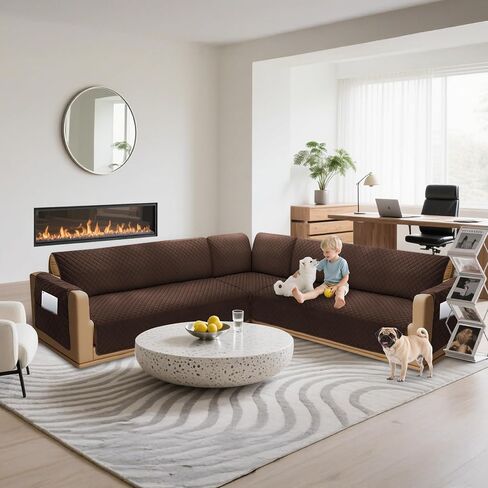 Sectional Couch Covers for Dogs 100% Waterproof Corner L Shaped Sofa Cover Pet Friendly Velvet Washable Anti Slip L Shape Modular Sofa Slipcover Protector with Pockets (Dark Gray, XX-Large) in Saudi Arabia
