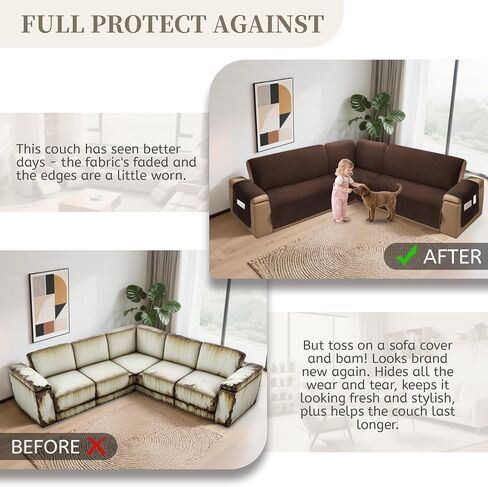 Sectional Couch Covers for Dogs 100% Waterproof Corner L Shaped Sofa Cover Pet Friendly Velvet Washable Anti Slip L Shape Modular Sofa Slipcover Protector with Pockets (Dark Gray, XX-Large) in Saudi Arabia