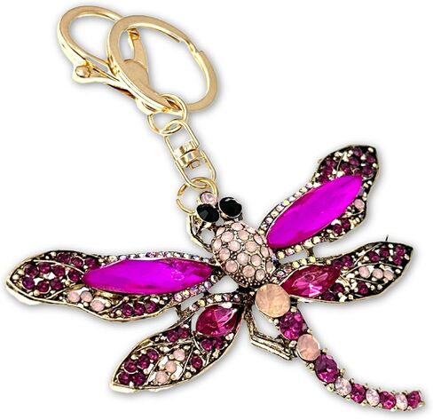 Classic Dragonfly Keychain - Rhinestones, Drawstring Bag - 5 in Long in Kuwait