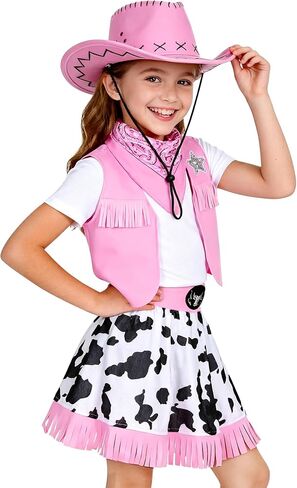 Gomukot Kids Cowgirl Costume for Girls Western Rodeo Outfit Halloween Costume Party Dress Up in Kuwait