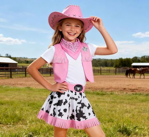Gomukot Kids Cowgirl Costume for Girls Western Rodeo Outfit Halloween Costume Party Dress Up in Kuwait
