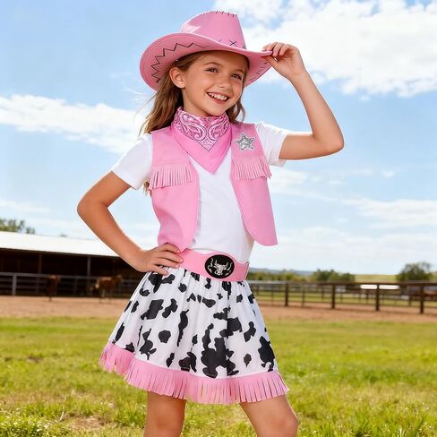 Gomukot Kids Cowgirl Costume for Girls Western Rodeo Outfit Halloween Costume Party Dress Up in Kuwait