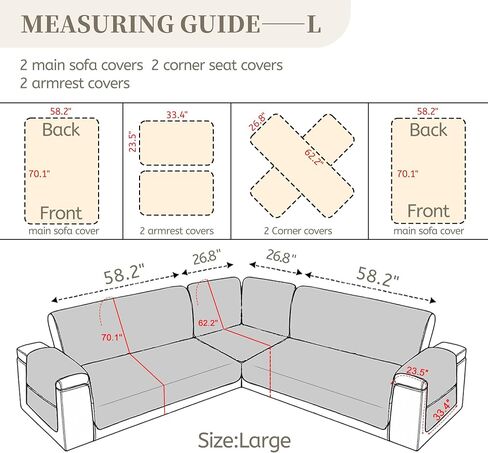 Sectional Couch Covers for Dogs 100% Waterproof Corner L Shaped Sofa Cover Pet Friendly Velvet Washable Anti Slip L Shape Modular Sofa Slipcover Protector with Pockets (Dark Gray, XX-Large) in Saudi Arabia