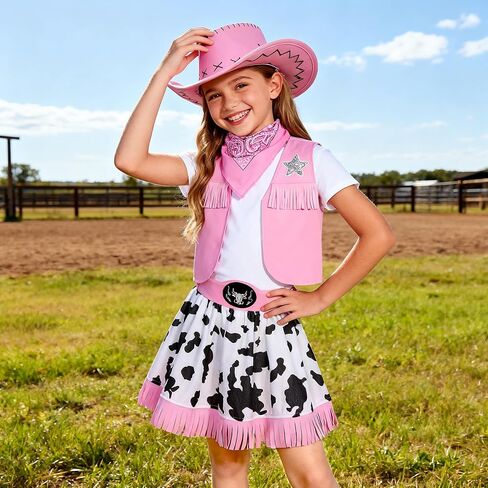 Gomukot Kids Cowgirl Costume for Girls Western Rodeo Outfit Halloween Costume Party Dress Up in Kuwait