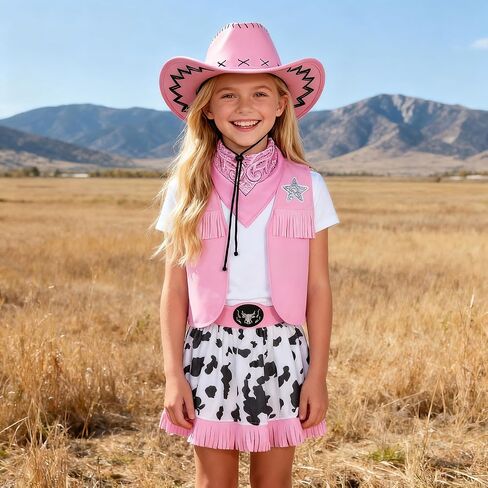 Gomukot Kids Cowgirl Costume for Girls Western Rodeo Outfit Halloween Costume Party Dress Up in Kuwait