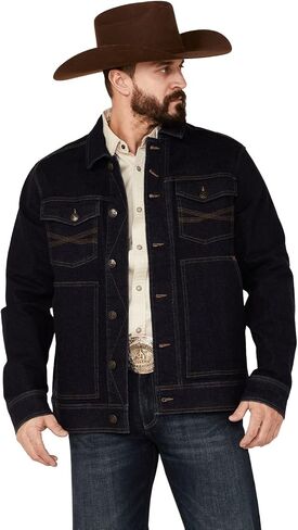 Men's Button-Down Dark Denim Trucker Jacket - Brsp22o01-Darkblue in Saudi Arabia