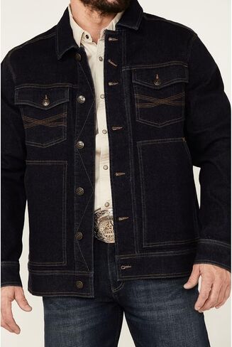 Men's Button-Down Dark Denim Trucker Jacket - Brsp22o01-Darkblue in Saudi Arabia