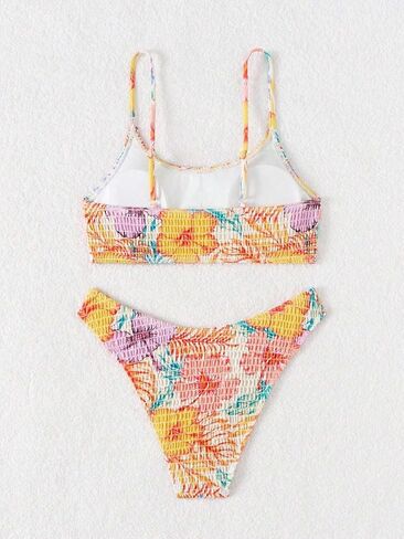 Fanuerg Women's Shirred Bikini Sets Scoop Neck Cheeky Two Piece Swimsuit Floral Print Bathing Suit in Saudi Arabia