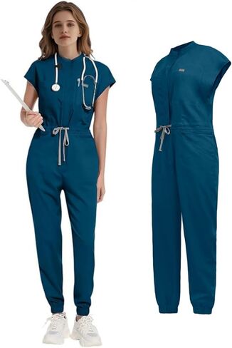 Scrubs for Women Set,Nurse Uniform,Surgical Jumpsuit with Zipper,Women's Medical Suit with Zipper,Unisex Work Wear in Kuwait