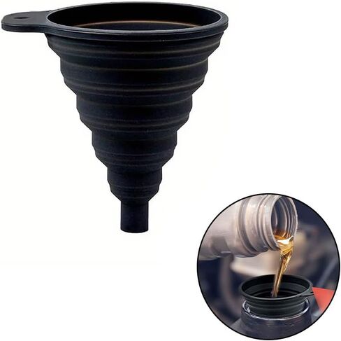 【Large Collapsible Silicone Funnel】 Portable Oil Funnel for Car Engine Oil Changes – Black Heat-Resistant Drip-Free Tool in Saudi Arabia