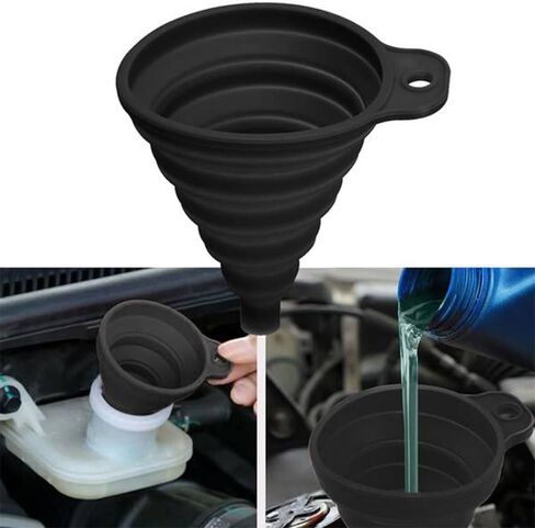 【Large Collapsible Silicone Funnel】 Portable Oil Funnel for Car Engine Oil Changes – Black Heat-Resistant Drip-Free Tool in Saudi Arabia