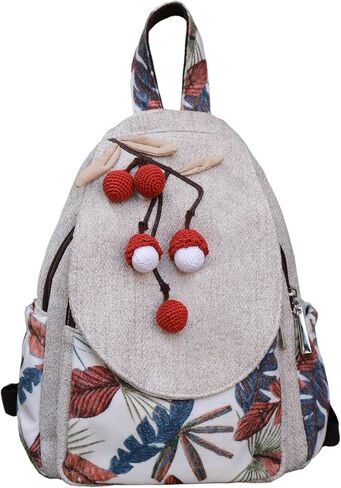 Cute personality women's backpack, ladies' canvas shoulder bag, hand-made original lychee art personality ultra-light multi-compartment small in Saudi Arabia