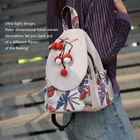 Cute personality women's backpack, ladies' canvas shoulder bag, hand-made original lychee art personality ultra-light multi-compartment small in Saudi Arabia