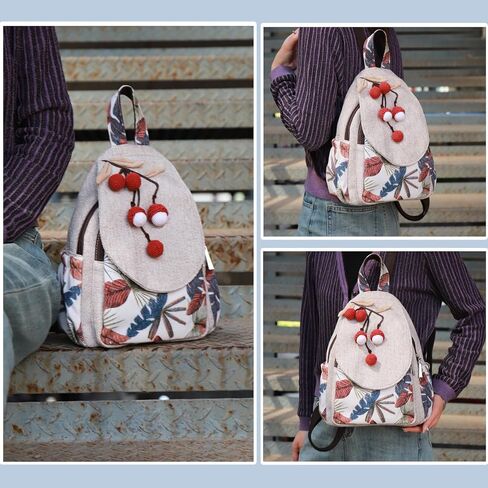 Cute personality women's backpack, ladies' canvas shoulder bag, hand-made original lychee art personality ultra-light multi-compartment small in Saudi Arabia