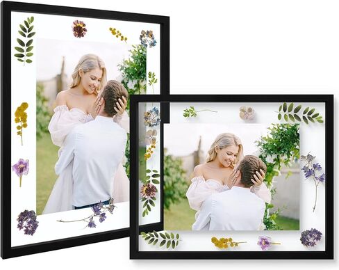 11x14 Floating Picture Frame - Brown Solid Wood Pressed Flower Frame - Real Glass of Front - Use as 8x10 Picture Frame or 5x7 Picture Frame - for Wall Mount Display (Brown, 1 Pack) in Kuwait