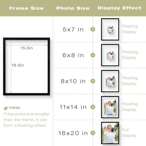 11x14 Floating Picture Frame - Brown Solid Wood Pressed Flower Frame - Real Glass of Front - Use as 8x10 Picture Frame or 5x7 Picture Frame - for Wall Mount Display (Brown, 1 Pack) in Kuwait
