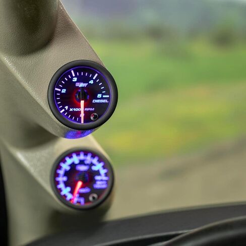 مقياس سرعة الدوران GlowShift Black 7 ألوان 5,000 دورة في الدقيقة - لمحركات الديزل 4، 6، 8 أسطوانات - قرص أسود - عدسة شفافة - 2-1/16 بوصة 52 مم in Saudi Arabia