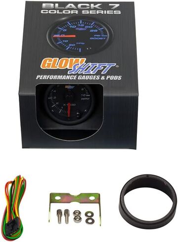مقياس سرعة الدوران GlowShift Black 7 ألوان 5,000 دورة في الدقيقة - لمحركات الديزل 4، 6، 8 أسطوانات - قرص أسود - عدسة شفافة - 2-1/16 بوصة 52 مم in Saudi Arabia