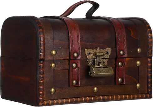 6272a Vintage Wooden Treasure Chest Lock Antique Decorative Storage Box for Keepsakes Trinkets Jewelry European Handmade Case Dark Brown in Saudi Arabia