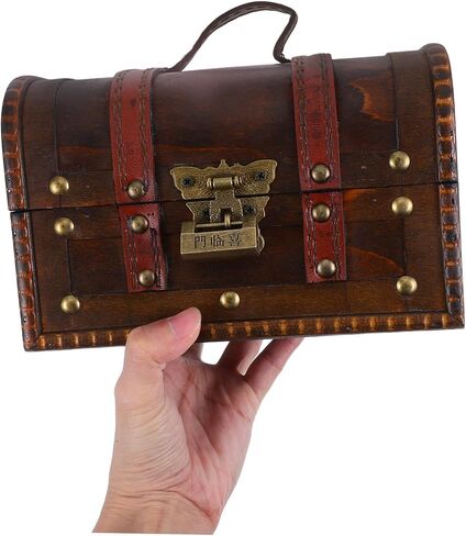 6272a Vintage Wooden Treasure Chest Lock Antique Decorative Storage Box for Keepsakes Trinkets Jewelry European Handmade Case Dark Brown in Saudi Arabia