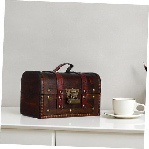6272a Vintage Wooden Treasure Chest Lock Antique Decorative Storage Box for Keepsakes Trinkets Jewelry European Handmade Case Dark Brown in Saudi Arabia