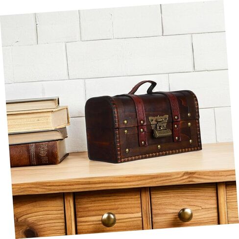 6272a Vintage Wooden Treasure Chest Lock Antique Decorative Storage Box for Keepsakes Trinkets Jewelry European Handmade Case Dark Brown in Saudi Arabia