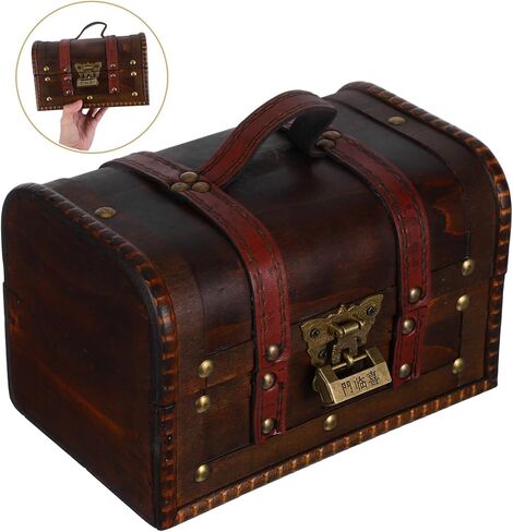 6272a Vintage Wooden Treasure Chest Lock Antique Decorative Storage Box for Keepsakes Trinkets Jewelry European Handmade Case Dark Brown in Saudi Arabia