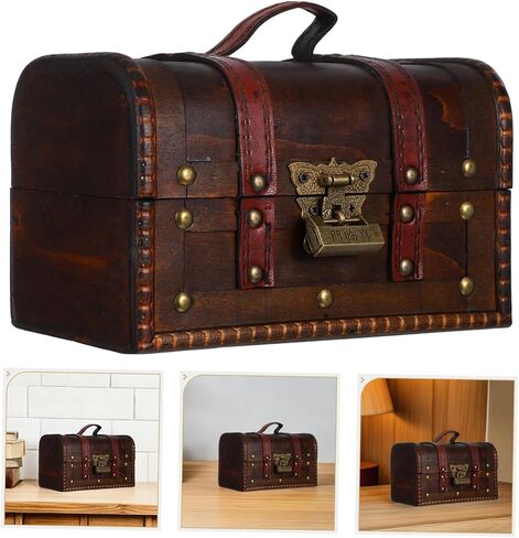 6272a Vintage Wooden Treasure Chest Lock Antique Decorative Storage Box for Keepsakes Trinkets Jewelry European Handmade Case Dark Brown in Saudi Arabia