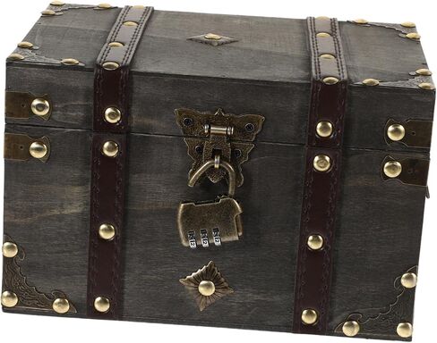 Vintage Wooden Treasure Box with Lock Versatile Storage Case for Jewelry and Sundries Portable Pirate Chest Design for Home Decor and present Giving in Saudi Arabia