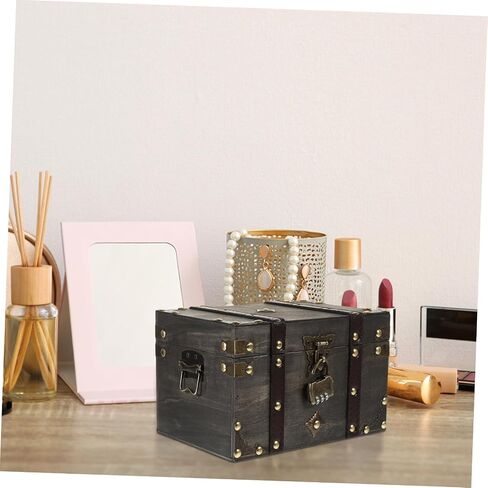 Vintage Wooden Treasure Box with Lock Versatile Storage Case for Jewelry and Sundries Portable Pirate Chest Design for Home Decor and present Giving in Saudi Arabia
