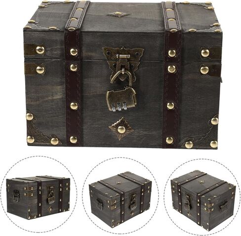 Vintage Wooden Treasure Box with Lock Versatile Storage Case for Jewelry and Sundries Portable Pirate Chest Design for Home Decor and present Giving in Saudi Arabia