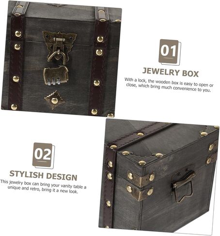 Vintage Wooden Treasure Box with Lock Versatile Storage Case for Jewelry and Sundries Portable Pirate Chest Design for Home Decor and present Giving in Saudi Arabia
