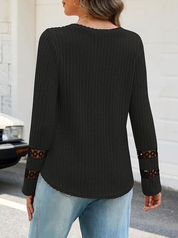 MEROKEETY Women's 2025 Fall Long Sleeve Tops Trendy Casual V Neck Ribbed Lightweight Sweaters T Shirts Blouses in Kuwait