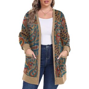OLRIK Plus Size Sweater for Women Long Sleeve Buttons Down Cardigans Casual Jacket Coat with Pockets in Kuwait