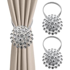Magnetic Curtain Tiebacks 2Pack, Sparkling Crystal Flower Magnetic Tiebacks for Curtains with High-Elastic Spring Wire Rope for Home Office Decoration, No Drilling Needed in Saudi Arabia
