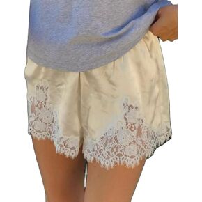 Women Satin Shorts Lace Trim Patchwork Y2K Elastic Waist Micro Coquette Silky Lounge Slip Bottoms in Kuwait