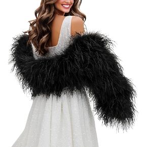 LVCOMEFF Women Natural Ostrich Feather Shawl Shrug Boa Long Sleeve Furry Fluffy for Wedding Party Luxury Dress Wrap Elegant in Saudi Arabia
