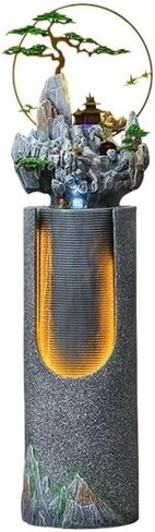 Standing Waterfall 163cm Height Living Room Rockery Flowing Ornaments Office Floor to Ceiling Feng Shui Fountain Water Scenery Floor Fountain(Dark Gray) in Saudi Arabia