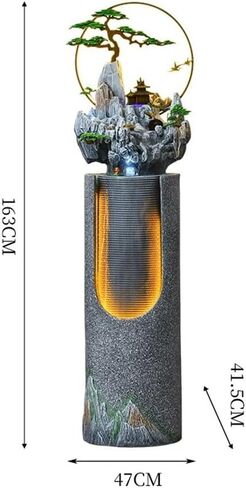Standing Waterfall 163cm Height Living Room Rockery Flowing Ornaments Office Floor to Ceiling Feng Shui Fountain Water Scenery Floor Fountain(Dark Gray) in Saudi Arabia