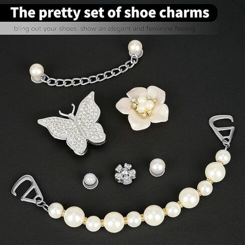 بلينغ سحر الأحذية جرلي سحر زهرة تسد الأحذية الديكور جواهر بلينغ لطيف ديكور لفتاة أحذية فراشة مجوهرات زينة للحزب تفضل هدايا عيد الميلاد in Kuwait