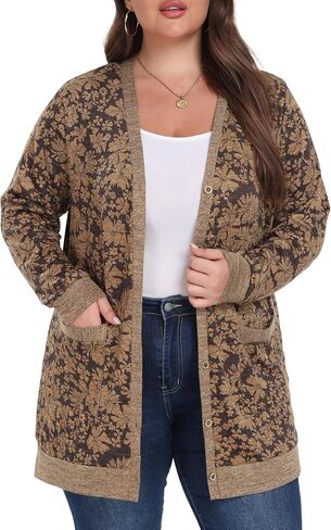OLRIK Plus Size Sweater for Women Long Sleeve Buttons Down Cardigans Casual Jacket Coat with Pockets in Kuwait