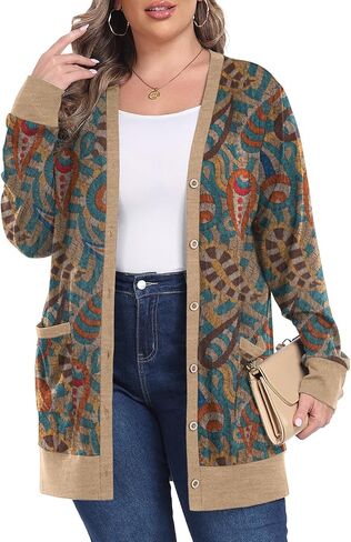 OLRIK Plus Size Sweater for Women Long Sleeve Buttons Down Cardigans Casual Jacket Coat with Pockets in Kuwait