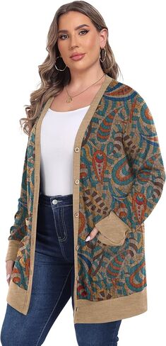 OLRIK Plus Size Sweater for Women Long Sleeve Buttons Down Cardigans Casual Jacket Coat with Pockets in Kuwait