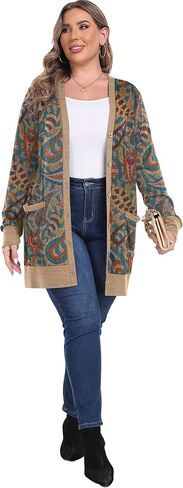 OLRIK Plus Size Sweater for Women Long Sleeve Buttons Down Cardigans Casual Jacket Coat with Pockets in Kuwait