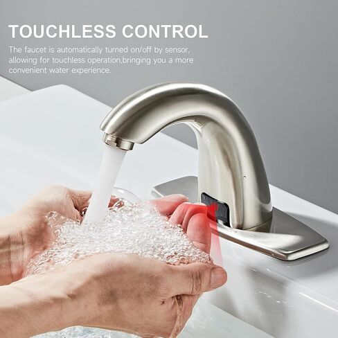 صنبور حوض الحمام الأوتوماتيكي بدون لمس، صنبور الحمام مع لوحة السطح، البطارية أو المكونات الإضافية، مستشعر الحركة التلقائي التجاري، خلاط ساخن وبارد، صنبور نحاسي صلب، فتحة واحدة أو 3 فتحات، كروم in Kuwait
