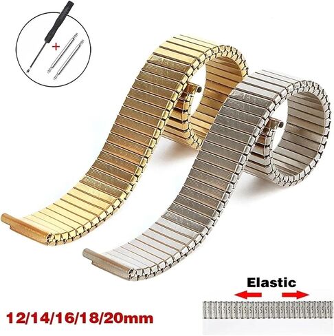 12mm14mm 16mm 18mm 20mm Stainless Steel Elastic Stretch Strap Metal Expansion Silver Gold Watch Band in Saudi Arabia