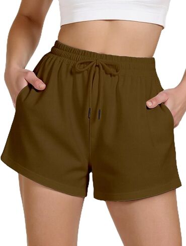 Women's Sweat Shorts SweatShorts Summer Lounge Cotton Drawstring Cute Fleece Shorts with Pockets Athletic Running Active Elastic Jersey French Terry Shorts 2024 Women Cloth Sweatpants Trendy Black in Kuwait