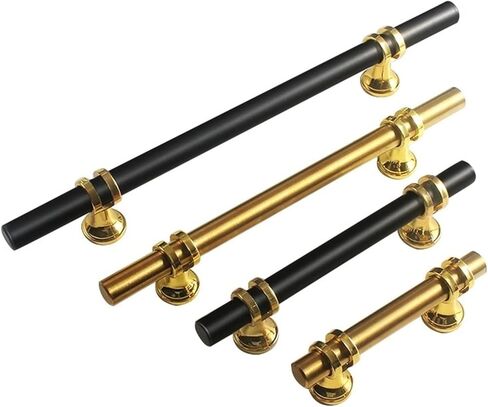 2Pcs Cupboard Drawer Pull Handle Door Knob Shape Cabinet Home Furniture Accessory(Black Gold,200 * 12 * 34mm) in Saudi Arabia