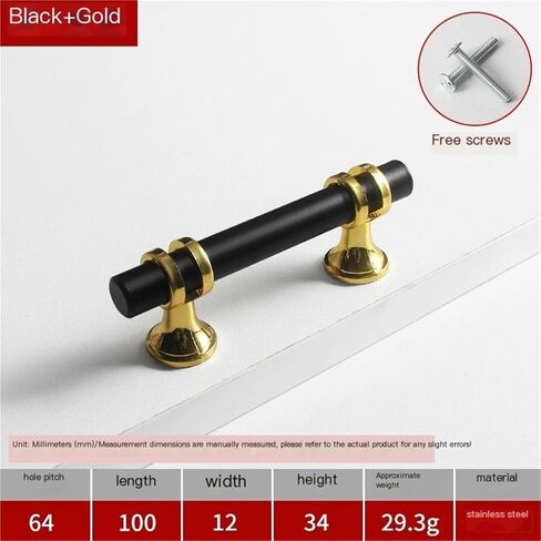2Pcs Cupboard Drawer Pull Handle Door Knob Shape Cabinet Home Furniture Accessory(Black Gold,200 * 12 * 34mm) in Saudi Arabia