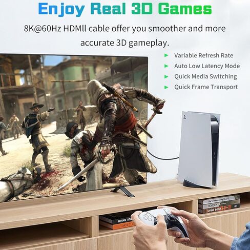 Duttek 8K كابل HDMI قصير 1FT/30 سم، كابل HDMI قصير 90 درجة ذكر إلى ذكر، زاوية سفلية عالية السرعة HDMI 2.1 محول كابل موصل يدعم 8k@60HZ، للكاميرا، PS5، Xbox Series X/S، RTX4080/4090 in Kuwait